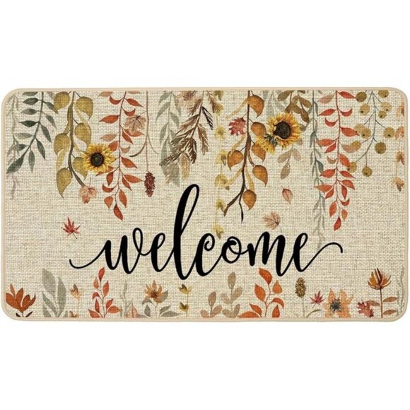 Welcome Fall Doormat Eucalyptus Leaves Door Mats Indoor Outdoor 17x29.5 Inch - Picture 1 of 7
